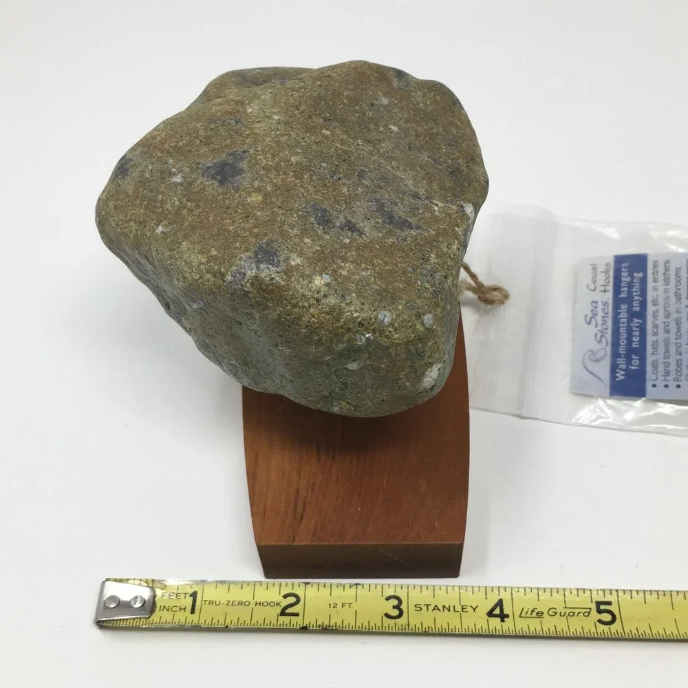 Sea Stones Coast Hook Natural Stone Coat Towel Hook on Cherry Wood Backplate